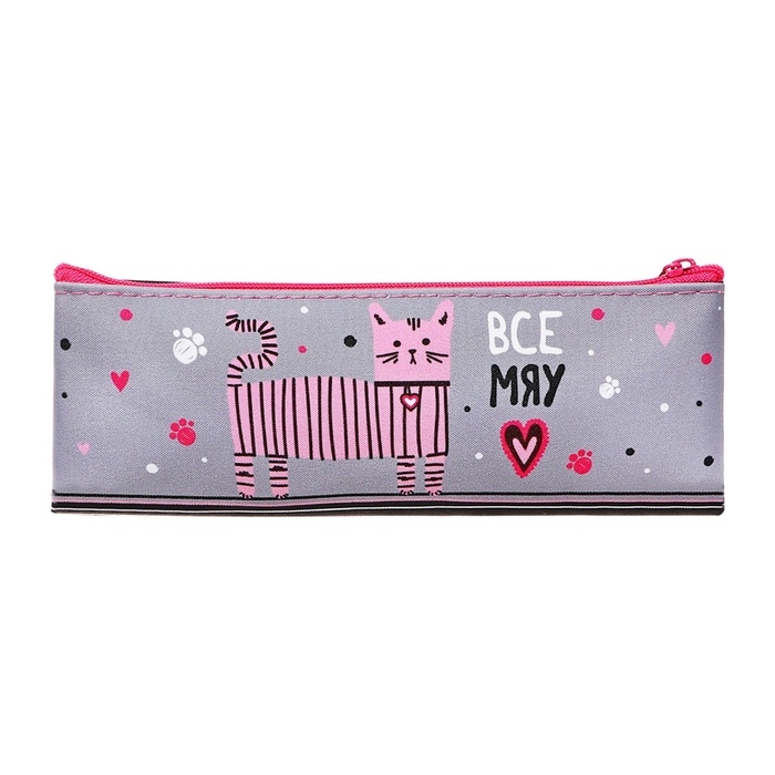 Пенал мягкий, 1 отделение 75 х 195 мм, плоский, Hatber "Усатый-полосатый" чёрный/розовый NPk_64199