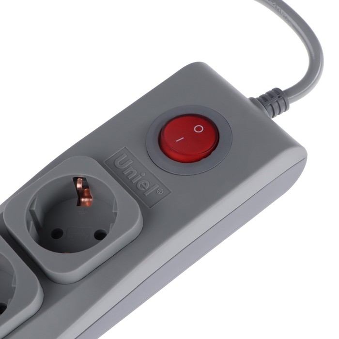 Сетевой фильтр Uniel Lux, 5 розеток, 1.5 м, 10 А, 2500 Вт, ПВС 3х0.75, с з/к, с выкл., серый