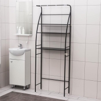 Стеллаж над стиральной машинкой со штангой для сушки, 66&times;25&times;175 см, цвет чёрный