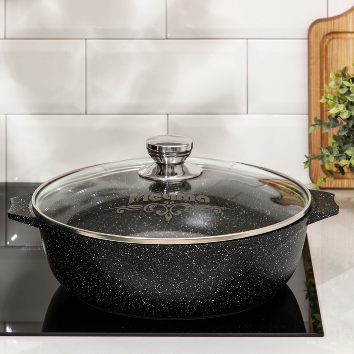 Жаровня &laquo;Гранит Black&raquo; Induction Pro, 3 л, d=28 см, стеклянная крышка, антипригарное покрытие, индукция, цвет чёрный