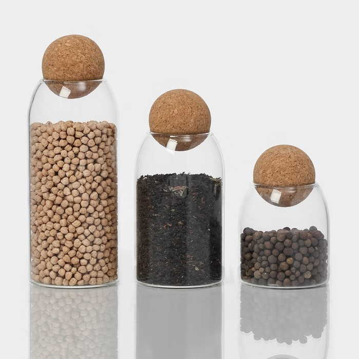 Банки стеклянные для хранения сыпучих продуктов Magistro &laquo;Эко&raquo;, 3 предмета: 450/700/1000 мл, с пробковой крышкой