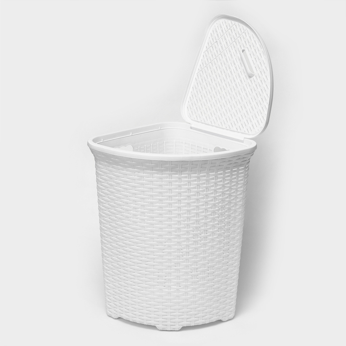 Корзина для белья угловая с крышкой &laquo;Ротанг&raquo;, 60 л, 40&times;40&times;58 см, цвет белый