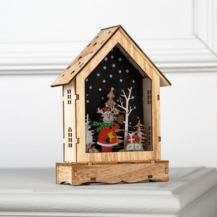 Светодиодная фигура &laquo;Дом с оленем&raquo; 12 &times; 17 &times; 4 см, дерево, батарейки АААх2 (не в комплекте), свечение тёплое белое