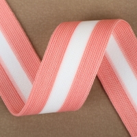 Тесьма трикотажная лампас 30 мм, 9,1 &plusmn; 0,5 м, цвет розовый/белый