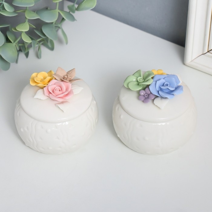 Шкатулка керамика Шкатулка керамика "Розы с лепестками" МИКС 7,5х7,5х7,5 см