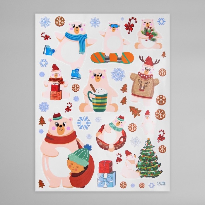 Наклейка интерьерная цветная "Белые мишки" 30х40 см