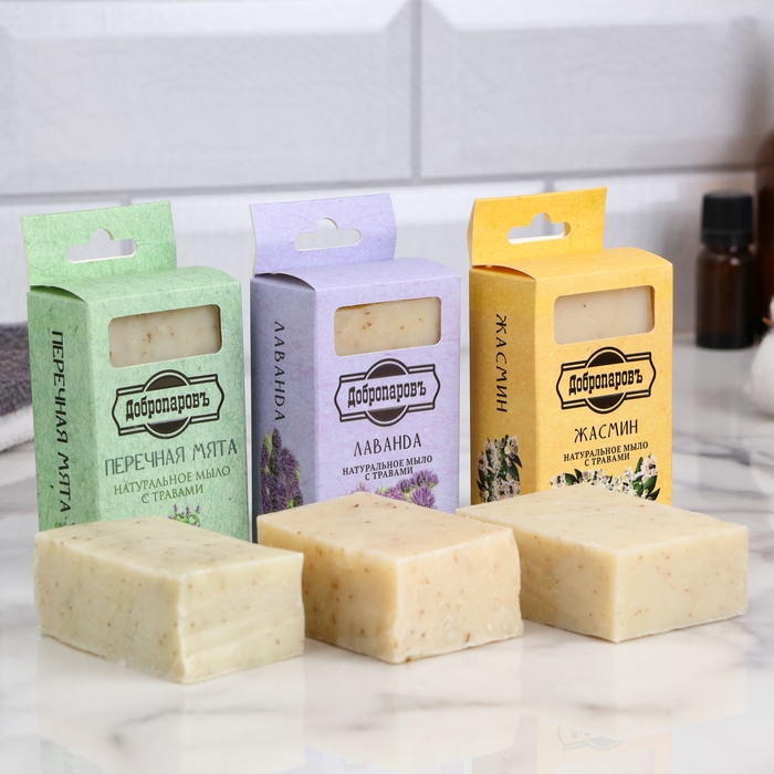 Натуральное мыло Натуральное мыло "Лаванда, Мята, Жасмин" набор 3 шт по 100 г Добропаровъ