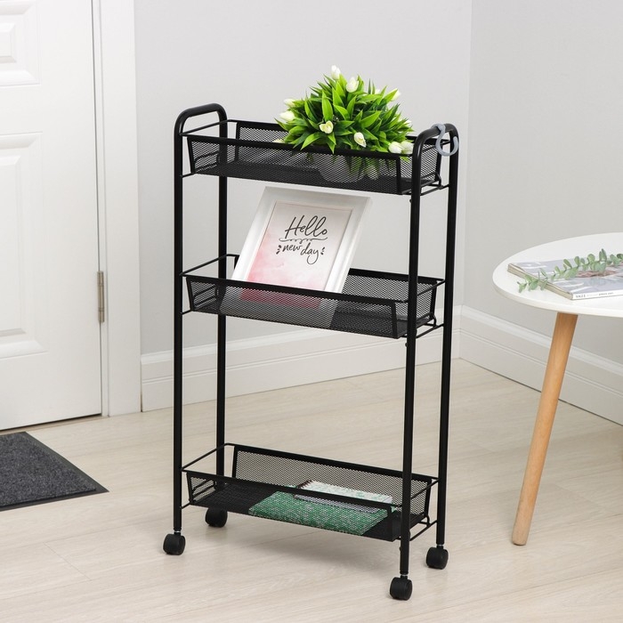 Этажерка на колёсиках &laquo;Ладья 1К&raquo;, 3 яруса, 44&times;17&times;75,5 см, цвет чёрный