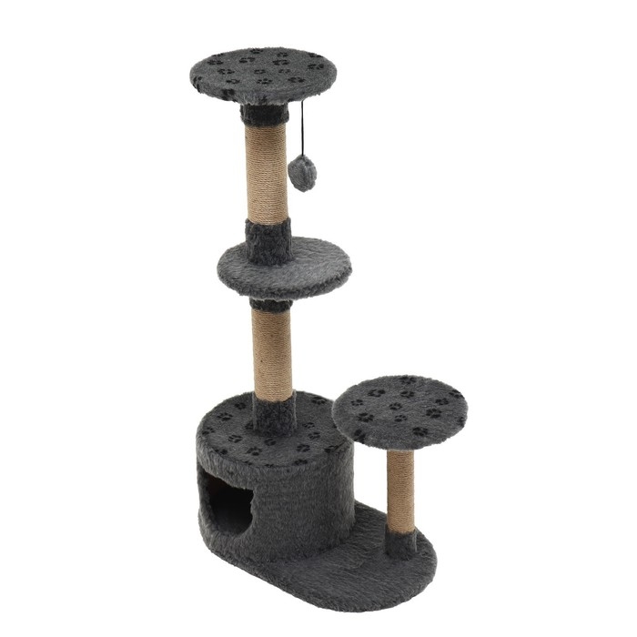 Комплекс для кошек с когтеточкой, круглый, 3х-уровневый, 65 х 36 х 107см, дымчатый Комплекс для кошек с когтеточкой, круглый, 3х-уровневый, 65 х 36 х 107см, дымчатый