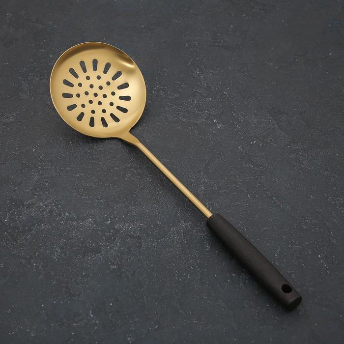 Шумовка из нержавеющей стали «Прайм», h=38,5 см, цвет металла золотой Шумовка из нержавеющей стали «Прайм», h=38,5 см, цвет металла золотой