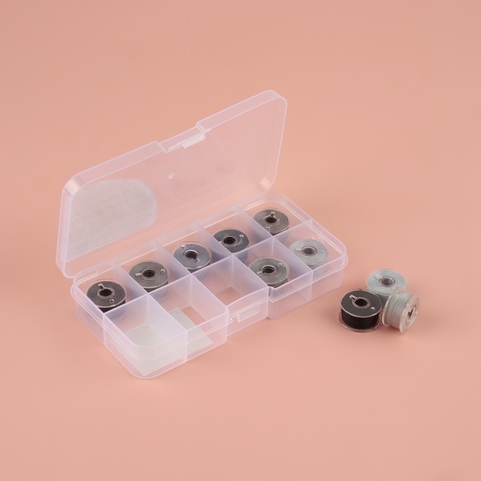 Набор шпулек с нитками, в органайзере, d = 20 мм, 10 шт, цвет серый спектр Набор шпулек с нитками, в органайзере, d = 20 мм, 10 шт, цвет серый спектр