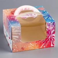 Новый год. Коробка под бенто-торт с окном "Загадай желание", 15,5 х 15,5 х 10 см