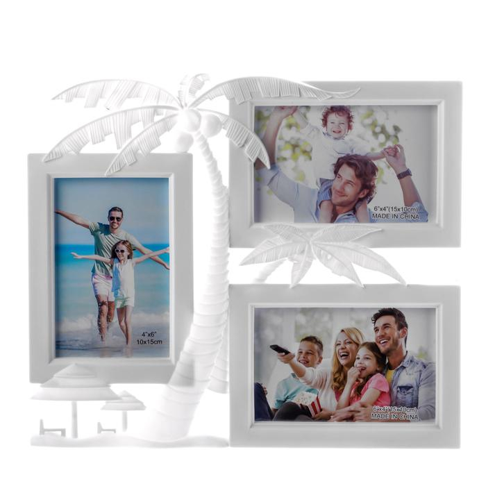 Фоторамка на 3 фото 10х15 см Фоторамка на 3 фото 10х15 см "Пальма с кокосами" белая 28х33 см