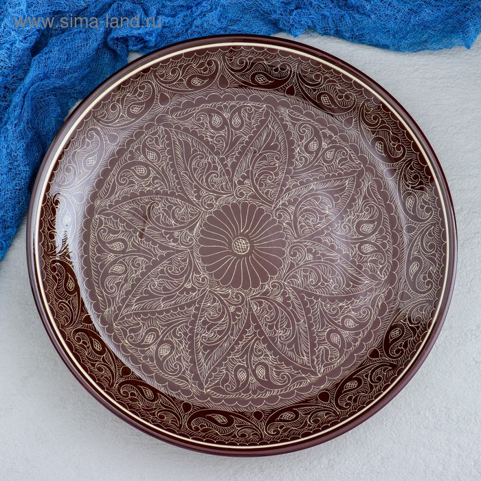 Ляган круглый, 36 см, риштанские узоры, коричневый Ляган круглый, 36 см, риштанские узоры, коричневый