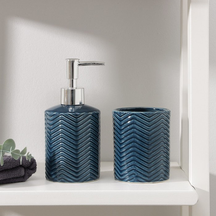 Набор аксессуаров для ванной комнаты &laquo;Минимал&raquo;, 2 предмета (дозатор для мыла 350 мл, стакан 350 мл), цвет синий