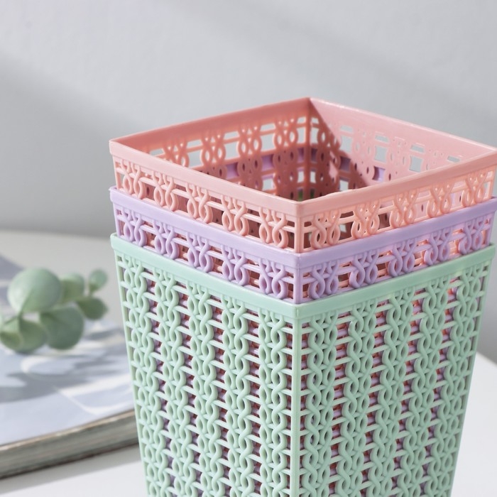 Корзинка для хранения &laquo;Плетение&raquo;, пластик, 9&times;9&times;12 см, цвет МИКС