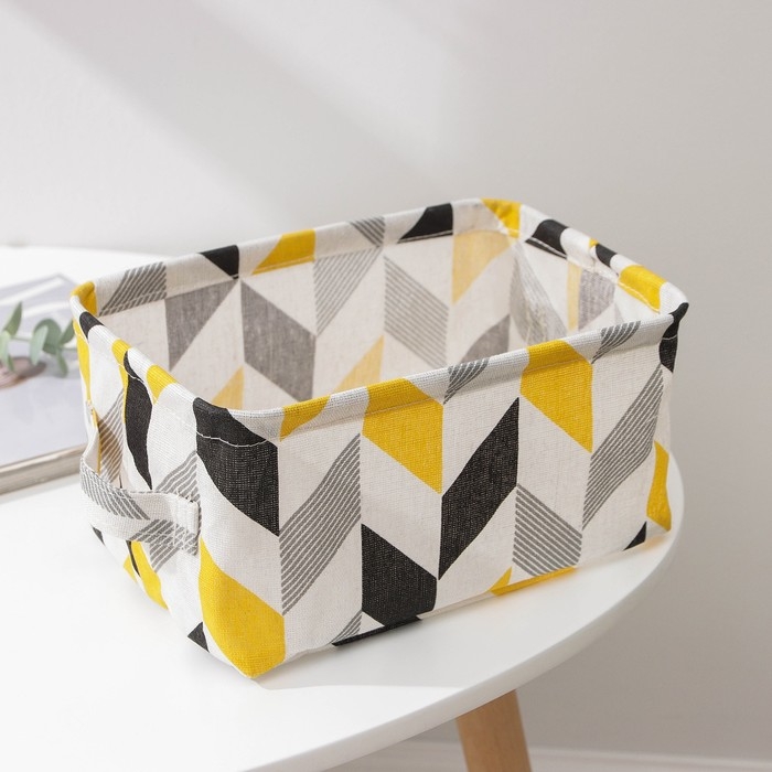 Корзинка для хранения с ручками Доляна &laquo;Зиг-заг&raquo;, 23,5&times;17&times;12 см, цвет серо-жёлтый