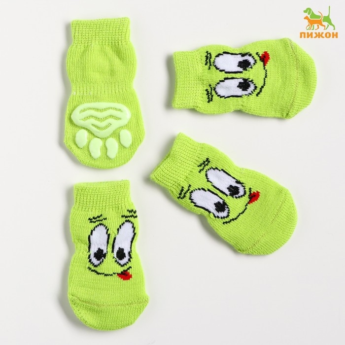 Носки нескользящие Носки нескользящие "Улыбка", размер L (3,5/5 * 9 см), набор 4 шт, зеленые