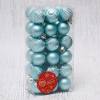 Набор шаров пластик d-3 см, 36 шт "Николь полоски" зелёный