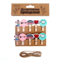 Прищепки декоративные с веревкой для подвеса &laquo;Вдохновение&raquo; набор 10 шт.