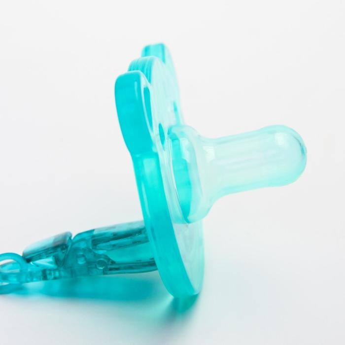 Соска - пустышка цельносиликоновая классическая &laquo;Мишка&raquo;, от 0 мес., с держателем, в контейнере, цвет зеленый