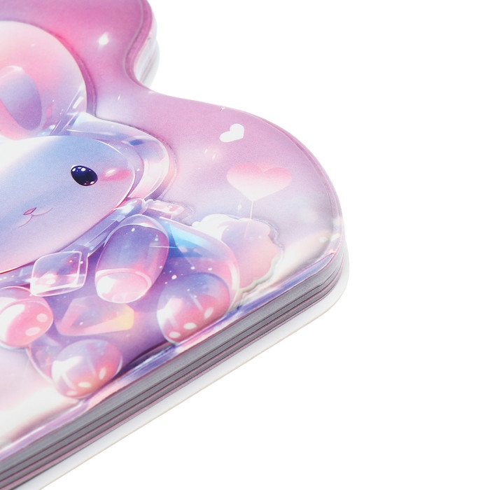 Записная книжка подарочная на гребне 80л,линия, цветной блок,обложка ПВХ 3D Зайка(10х10,5см)   10539