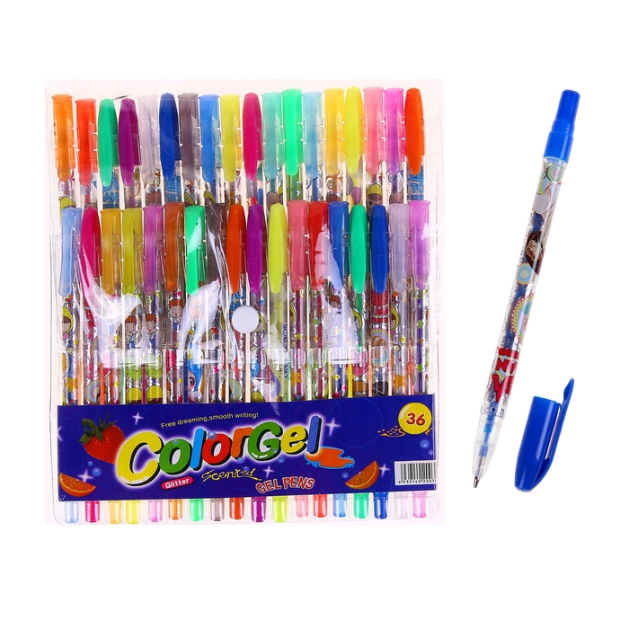 Набор гелевых ручек с блёстками, 36 цветов, корпус с рисунком, в блистере, на кнопке Набор гелевых ручек с блёстками, 36 цветов, корпус с рисунком, в блистере, на кнопке