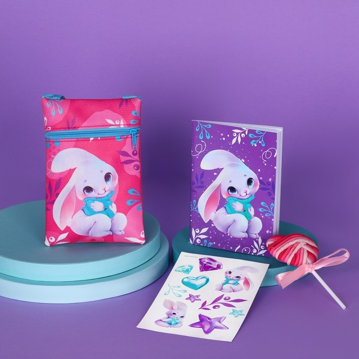 Подарочный набор для девочки &laquo;Зайчик&raquo;, сумка,набор резинок,блокнот,тату