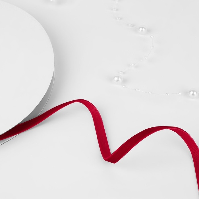 Лента бархатная, 6 мм, 18 ± 1 м, цвет красный №40 Лента бархатная, 6 мм, 18 ± 1 м, цвет красный №40