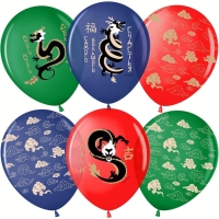 Шар латексный 12" &laquo;Дракон на удачу&raquo; пастель, 5 ст., набор 25 шт., МИКС