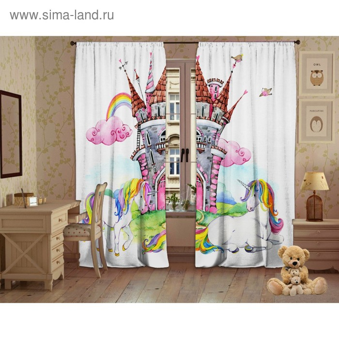 Комплект штор Дружба единорогов 147х267 +/-3см 2 шт,габардин, п/э