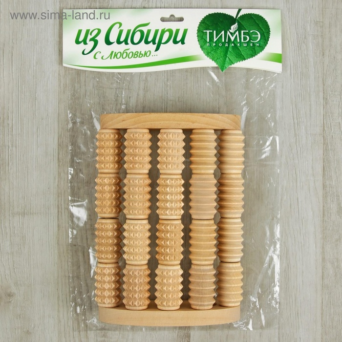 Массажёр для спины и стоп &laquo;Барабаны&raquo;, 23 &times; 17 &times; 7 см, деревянный, 5 комбинированных рядов