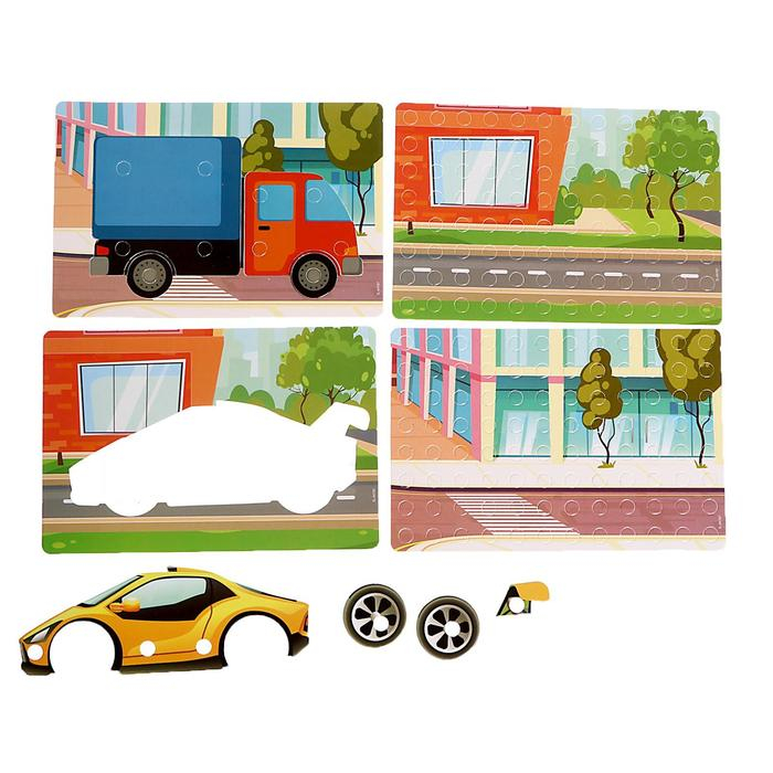 Конструктор в чемоданчике &laquo;Крутые гонки&raquo;, с электрическим шуруповёртом, 4 карточки, 57 деталей