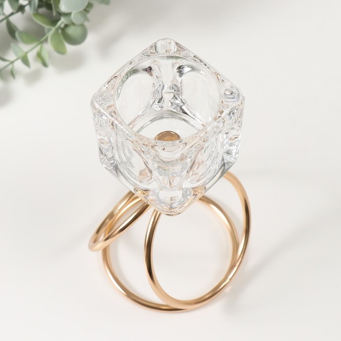 Подсвечник металл, стекло на 1 свечу Подсвечник металл, стекло на 1 свечу "Ледяной кубик" d=6 см золото 10х10х19 см