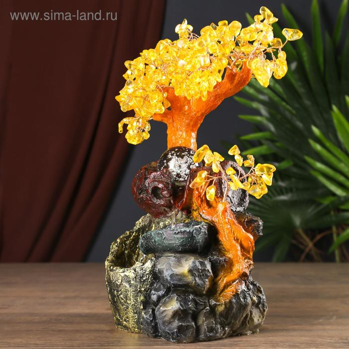 Фонтан настольный от сети "Дерево с янтарными листьями" 312 камней  34х26х13 см