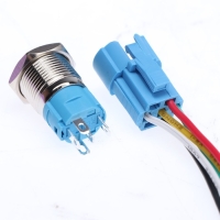 Выключатель, 12 В, 3 А, 5 pin, IP67, d 16мм, провод 15 см, красный Выключатель, 12 В, 3 А, 5 pin, IP67, d 16мм, провод 15 см, красный