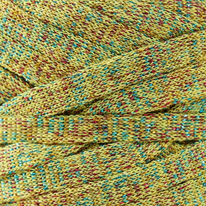Трикотажная пряжа Трикотажная пряжа "Риббон" с люрексом 85м/170±5 гр (Желтый, люрекс: Радуга)