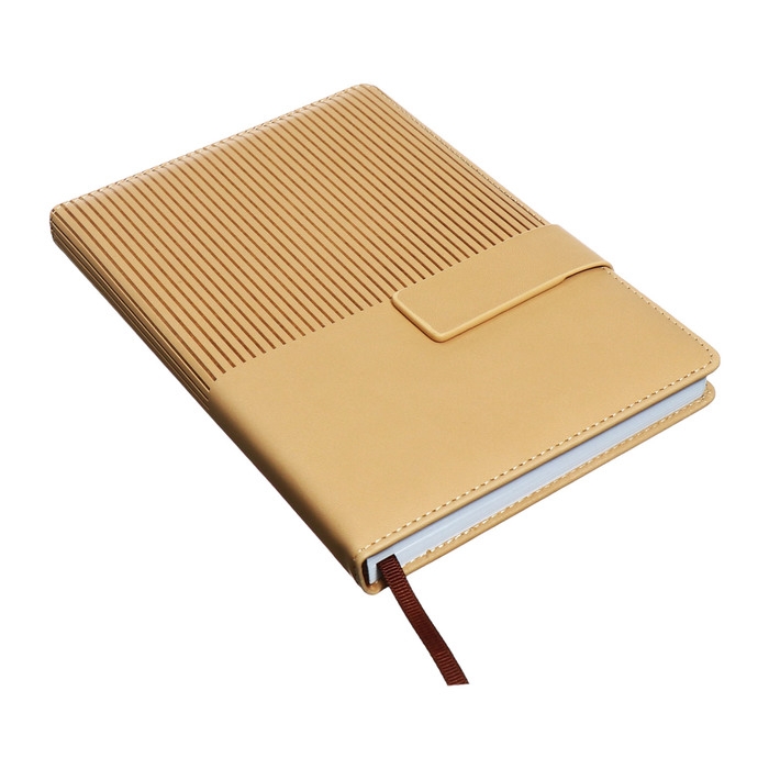 Ежедневник недатированный, А5, 140л, клетка, обл.кожзам, с хлястиком, Полоски бежевый