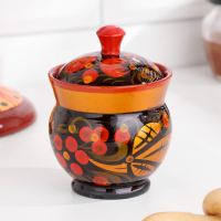 Солонка &laquo;Ягодка&raquo;, малая, с крышкой, 7&times;6 см, хохлома