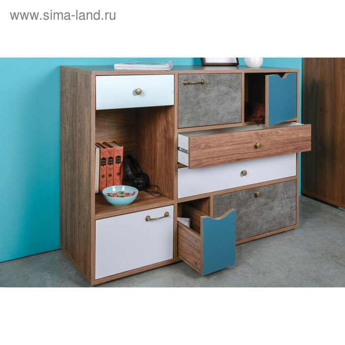 Комод Вайс 10.104, 1212х399х888, Дерево винтаж/Бензин/Мята/Белый премиум/Камень темный