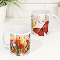 Кружка сублимация "Только для тебя!" букет тюльпанов, 320 мл, с нанесением Кружка сублимация "Только для тебя!" букет тюльпанов, 320 мл, с нанесением