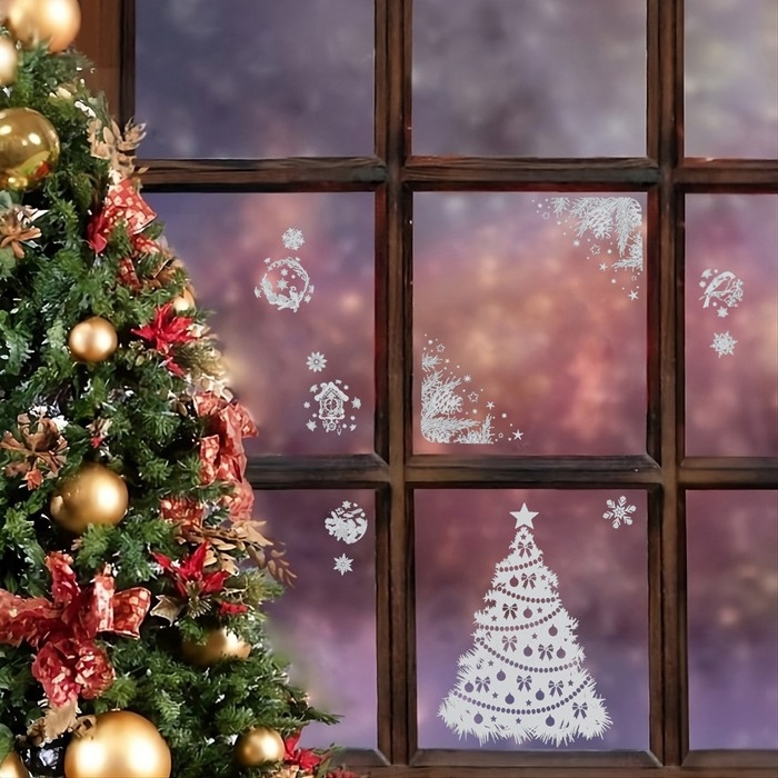 Набор наклеек новогодних "Ёлка белая" вырубная, 40 х 30 см