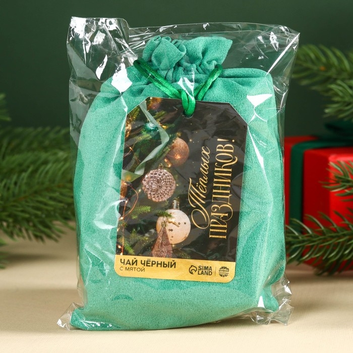 Новый год! Чай чёрный в подарочном мешочке &laquo;Тёплых праздников&raquo; с мятой, 100 г.