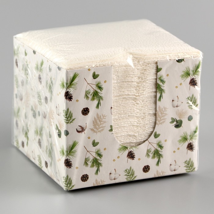 Новогодние салфетки бумажные в коробке «Шишки», интерьерные, 75 листов, на новый год Новогодние салфетки бумажные в коробке «Шишки», интерьерные, 75 листов, на новый год