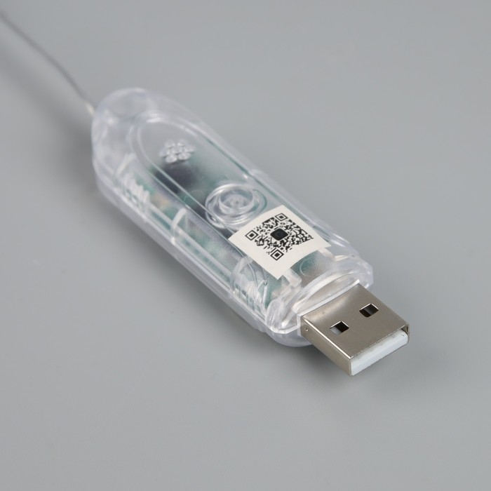 Умная гирлянда &laquo;Нить&raquo; 5 м роса с насадками &laquo;Сердечки&raquo;, IP20, серебристая нить, 50 LED, пульт ДУ, приложение, свечение RGB, USB