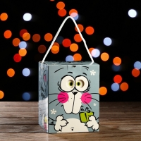 Новый год. Подарочная коробка кубик "Котенок", 12 х 12 х 15,5 см