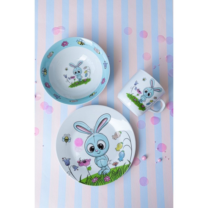 Набор детской посуды из керамики Доляна «Крош», 3 предмета: кружка 230 мл, миска 400 мл, тарелка d=18 см Набор детской посуды из керамики Доляна «Крош», 3 предмета: кружка 230 мл, миска 400 мл, тарелка d=18 см