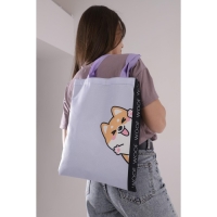 Шопер &laquo;Милый пёсик&raquo;, без молнии, без подклада, цвет чёрный/сиреневый