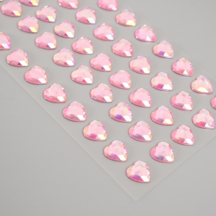 Наклейка пластик стразы "Сердце" розовый перламутр 18х8 см