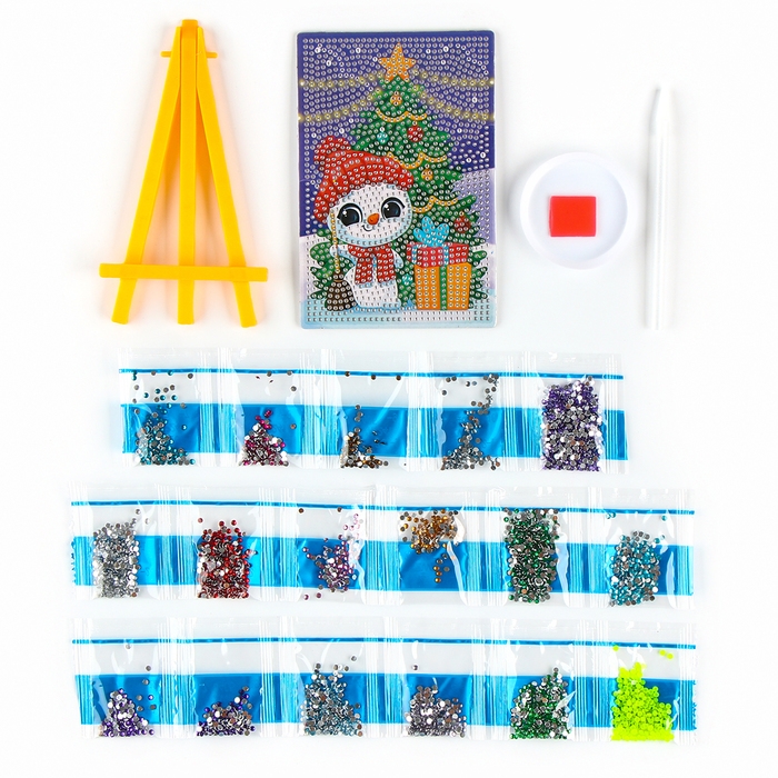 Алмазная мозаика на новый год для детей со светящимися стразами &laquo;Снеговик&raquo;, 10 х 15 см, новогодний набор для творчества